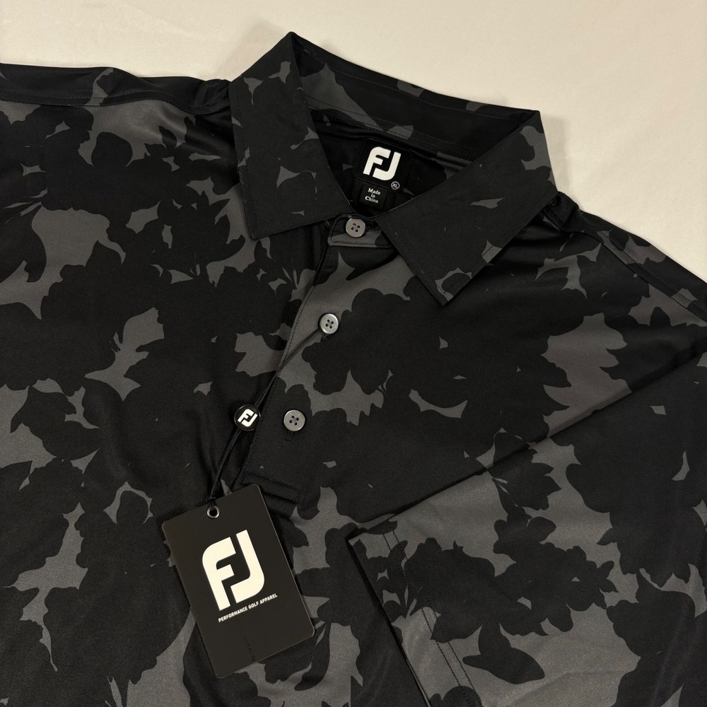 Footjoy Lisle Camofloral Golf Polo Shirt Mens XL Black Camo Floral Performance